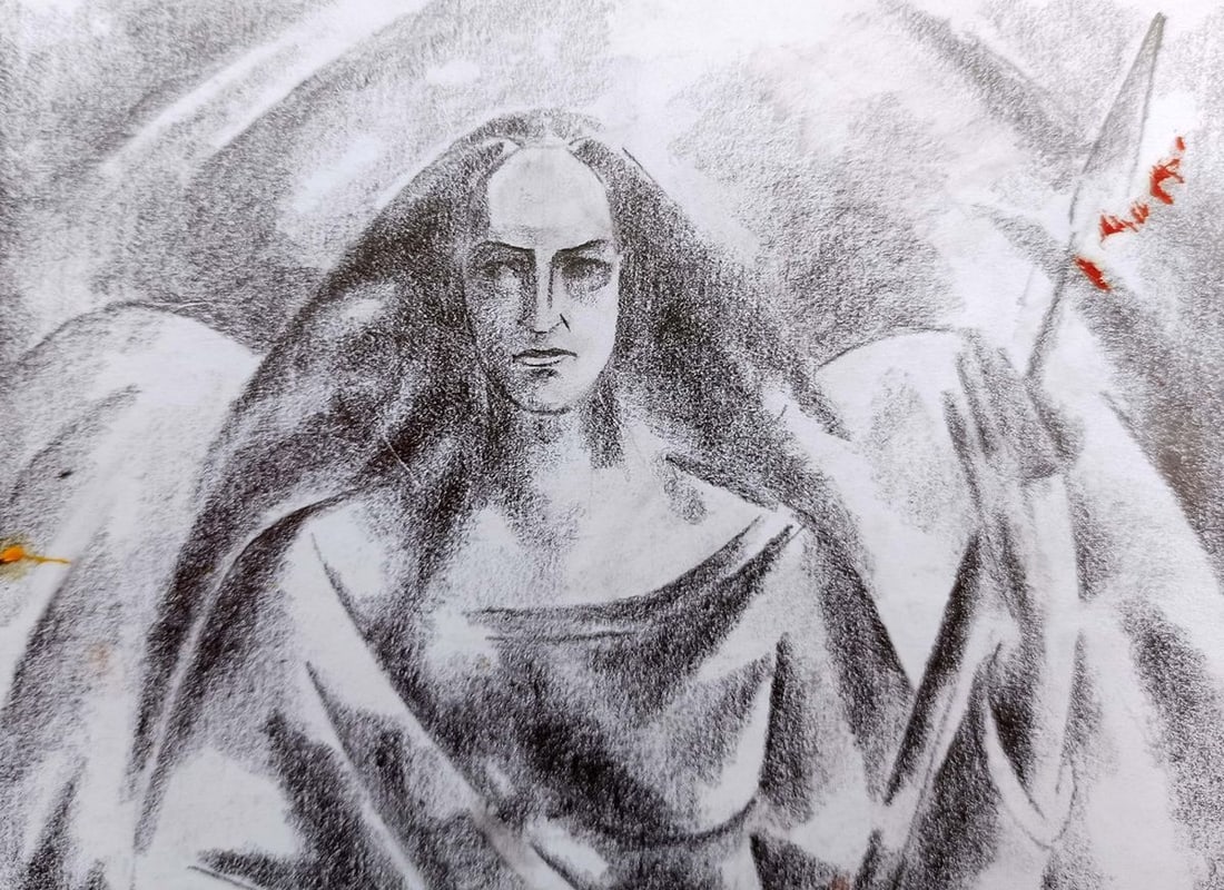 Abstract pencil painting Valkyrie Peter Tovpev - 2