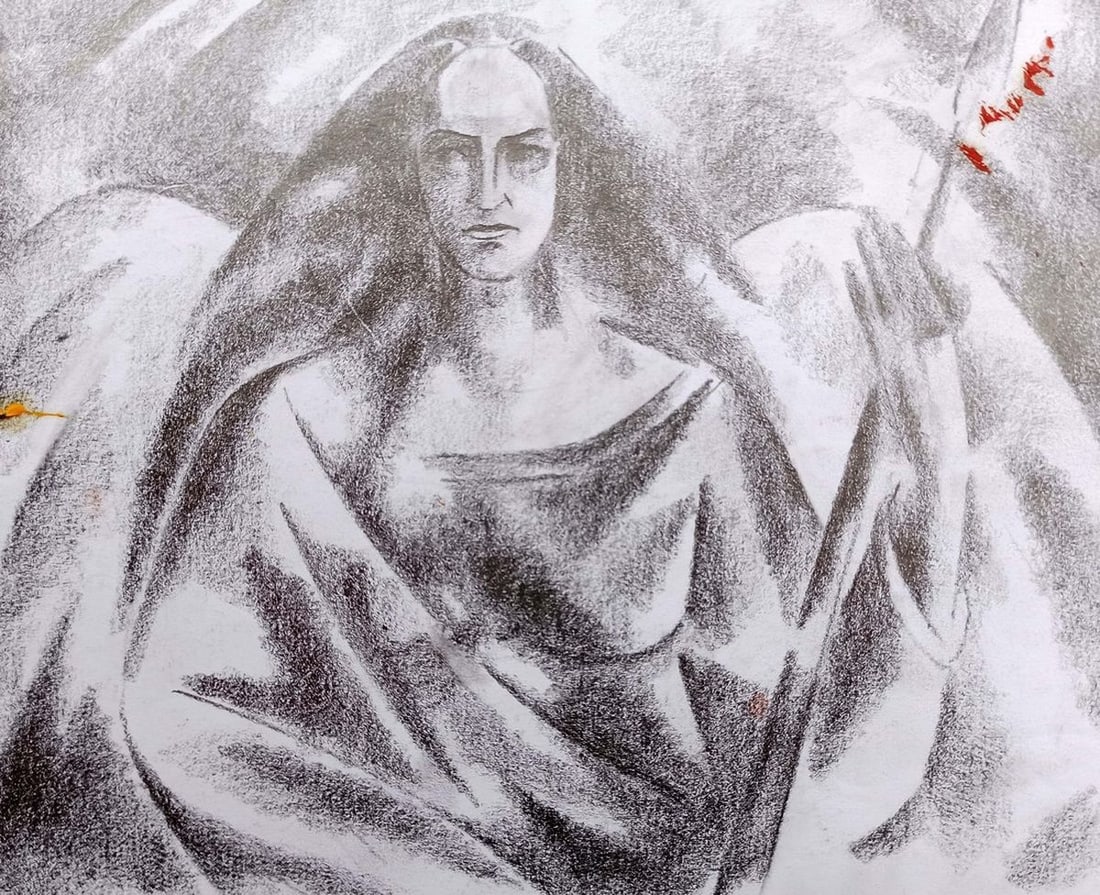 Abstract pencil painting Valkyrie Peter Tovpev - 3