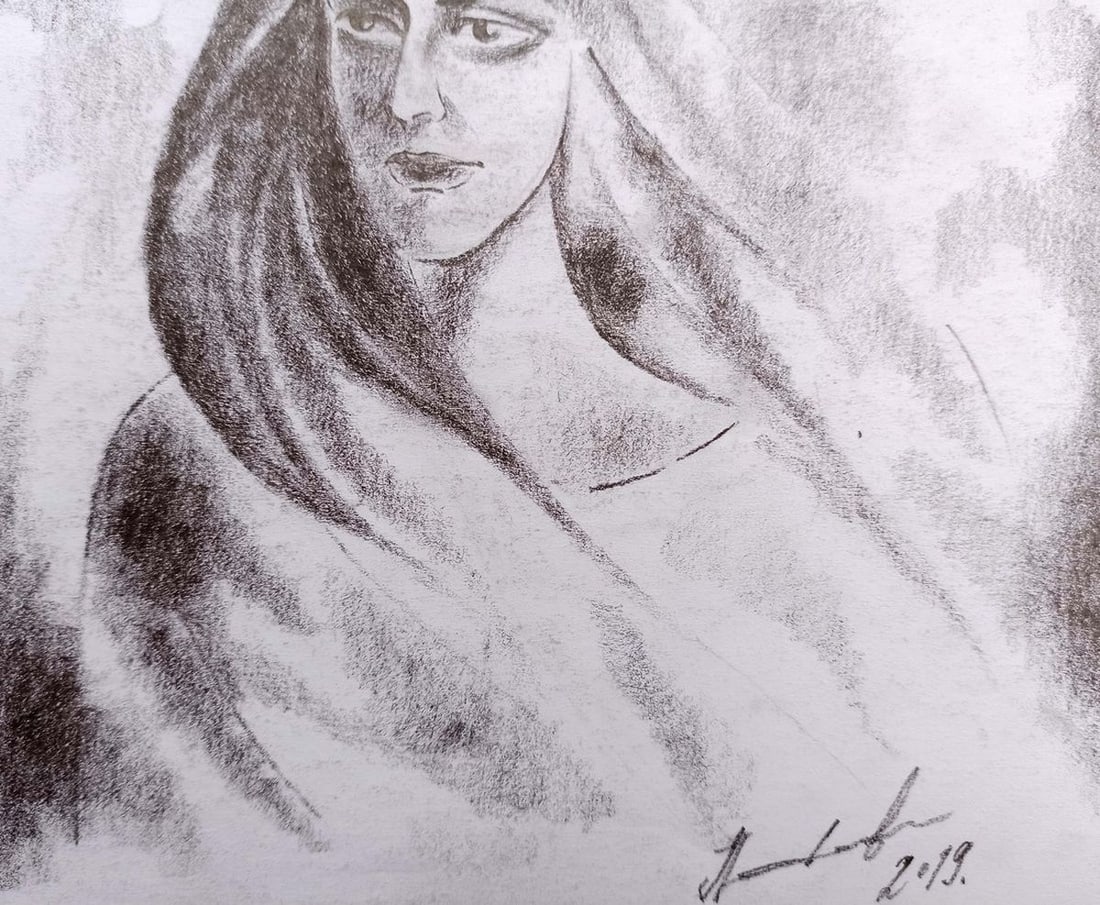 Abstract pencil painting Portrait of a girl Peter Tovpev - 3