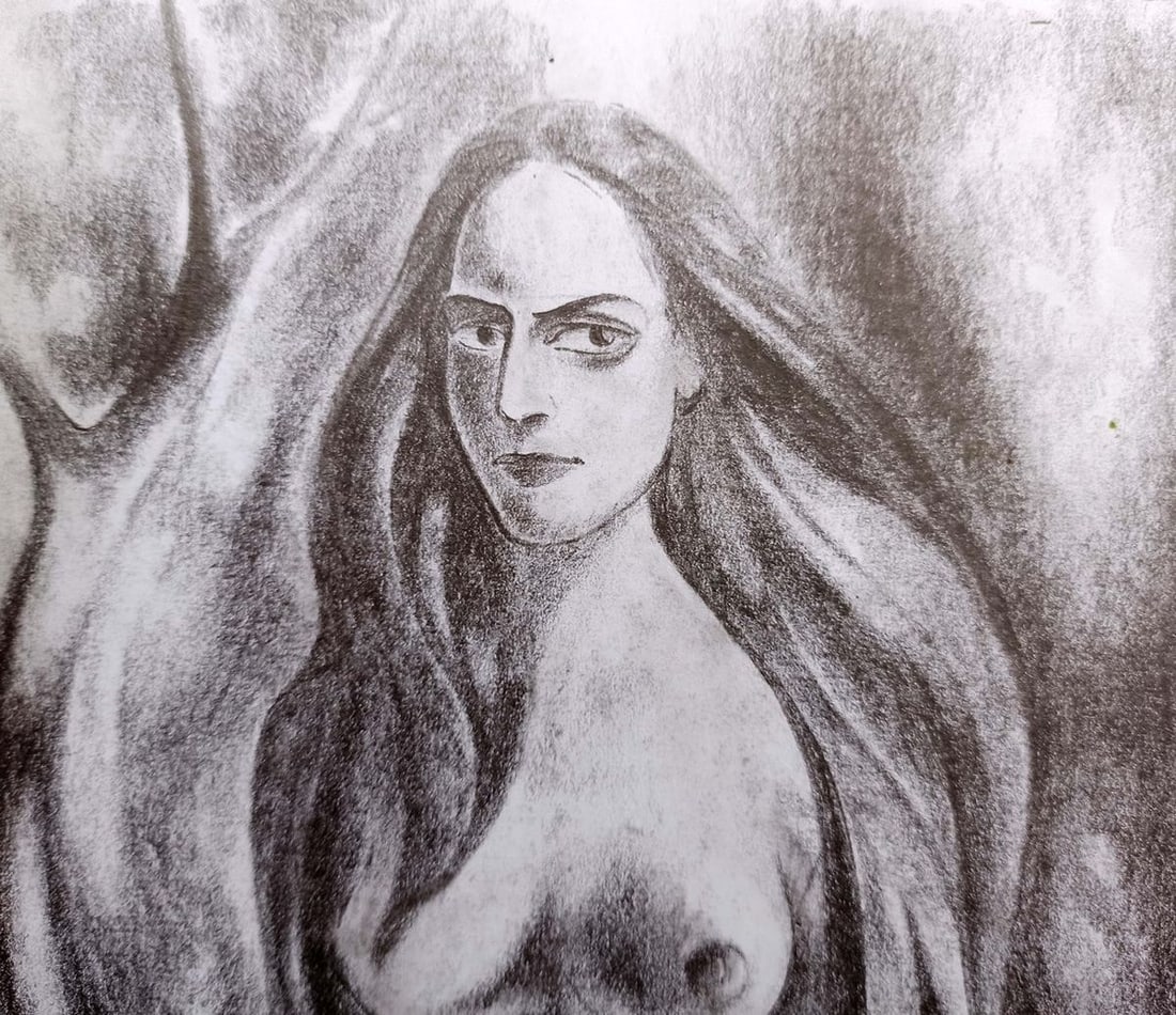 Abstract pencil painting Portrait of a naked girl Peter Tovpev - 2