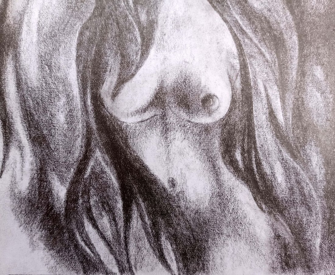 Abstract pencil painting Portrait of a naked girl Peter Tovpev - 3