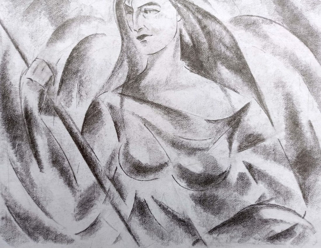 Abstract pencil painting Valkyrie Peter Tovpev - 3