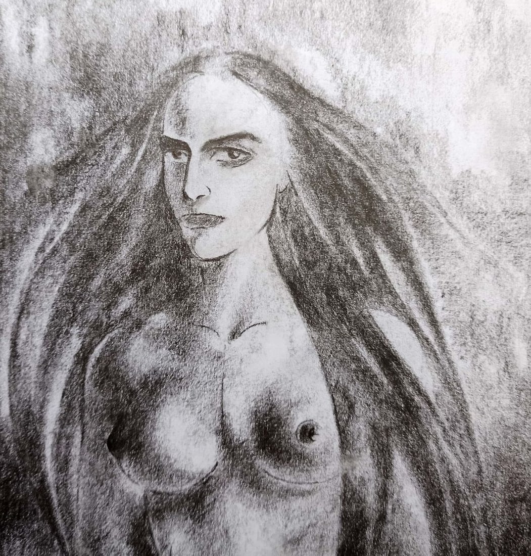 Abstract pencil painting Portrait of a naked girl Peter Tovpev - 2