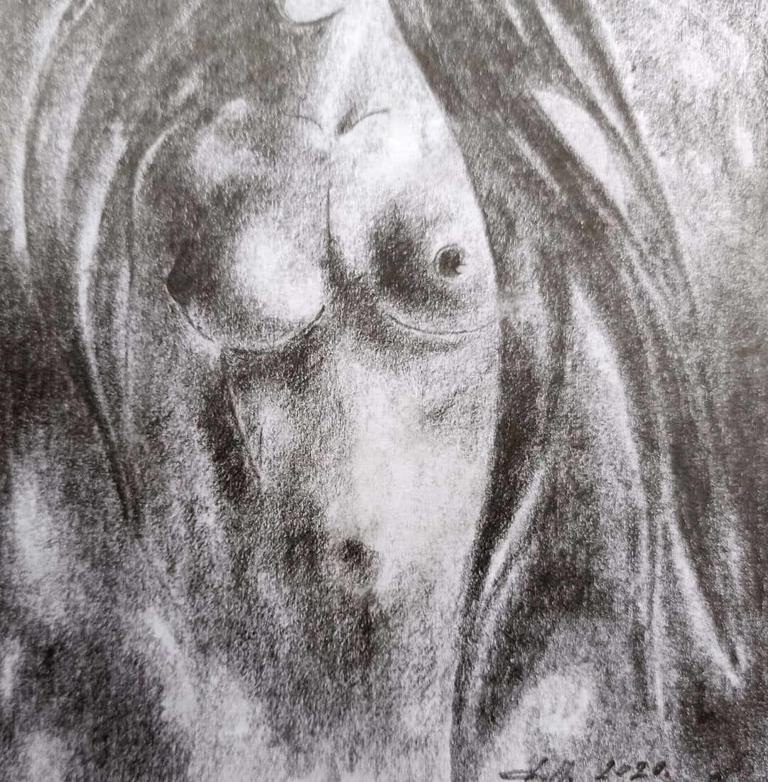 Abstract pencil painting Portrait of a naked girl Peter Tovpev - 3