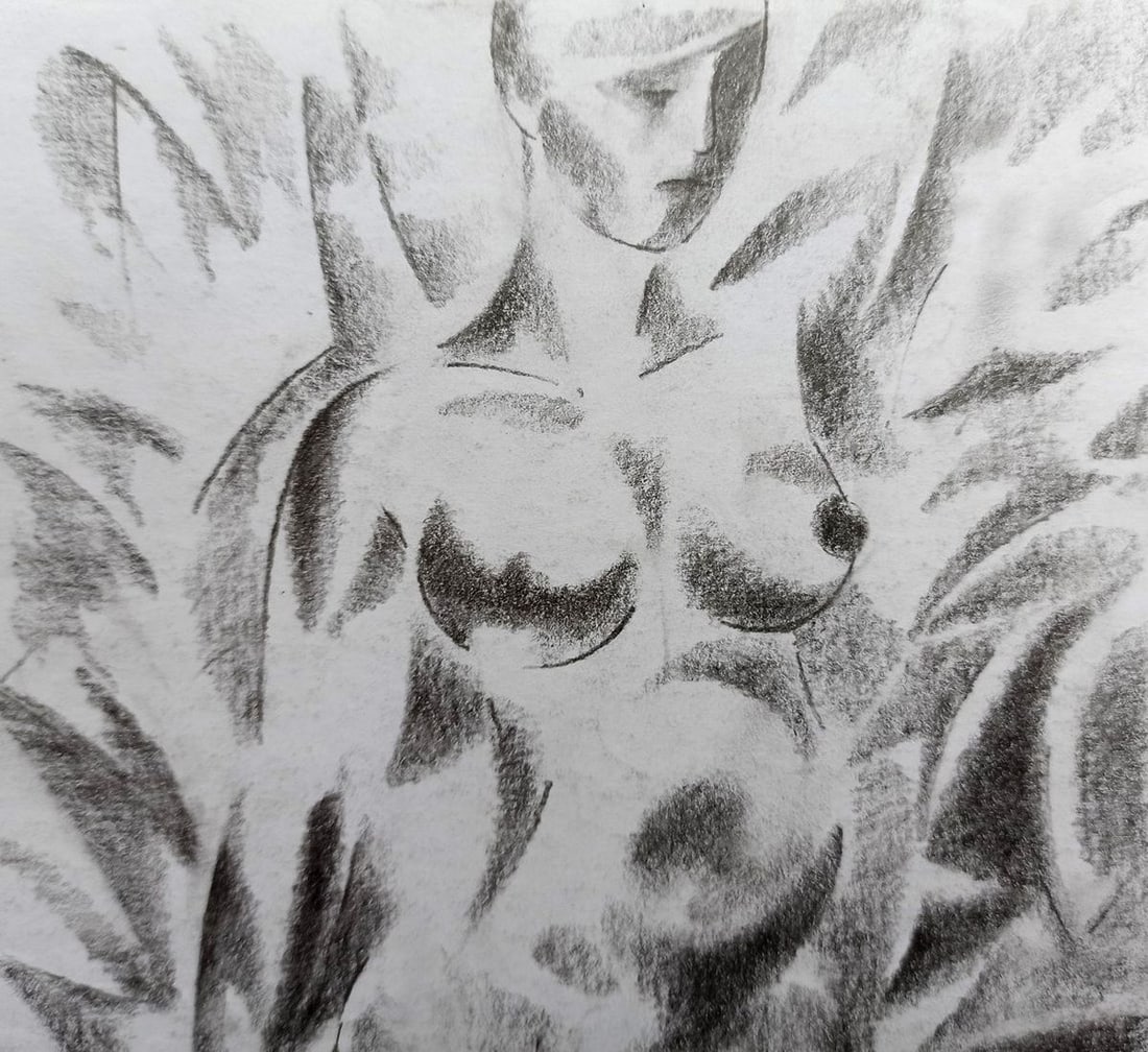 Abstract pencil painting Portrait of a naked girl Peter Tovpev - 2