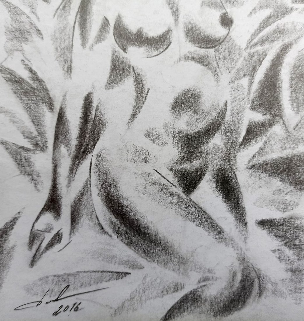 Abstract pencil painting Portrait of a naked girl Peter Tovpev - 3