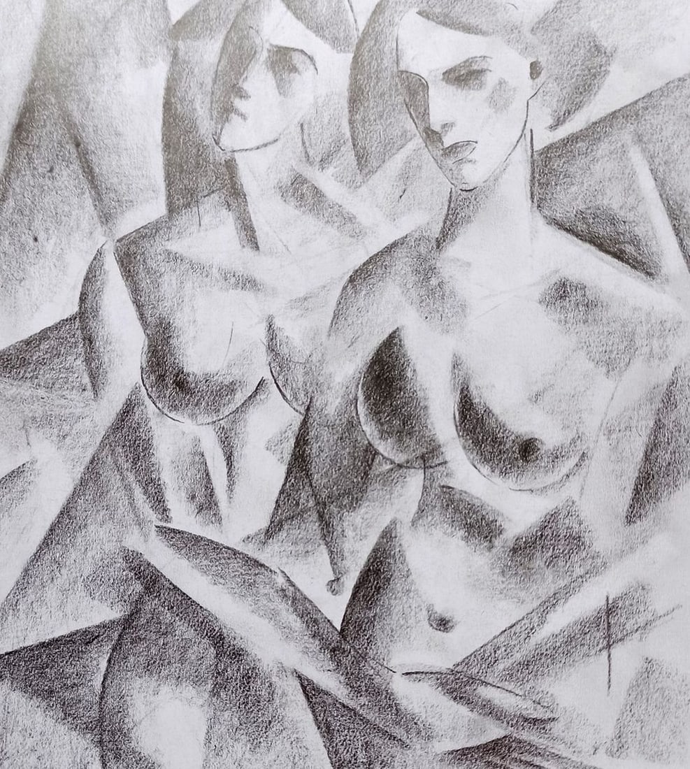 Abstract pencil painting Portrait of naked girls Peter Tovpev - 2
