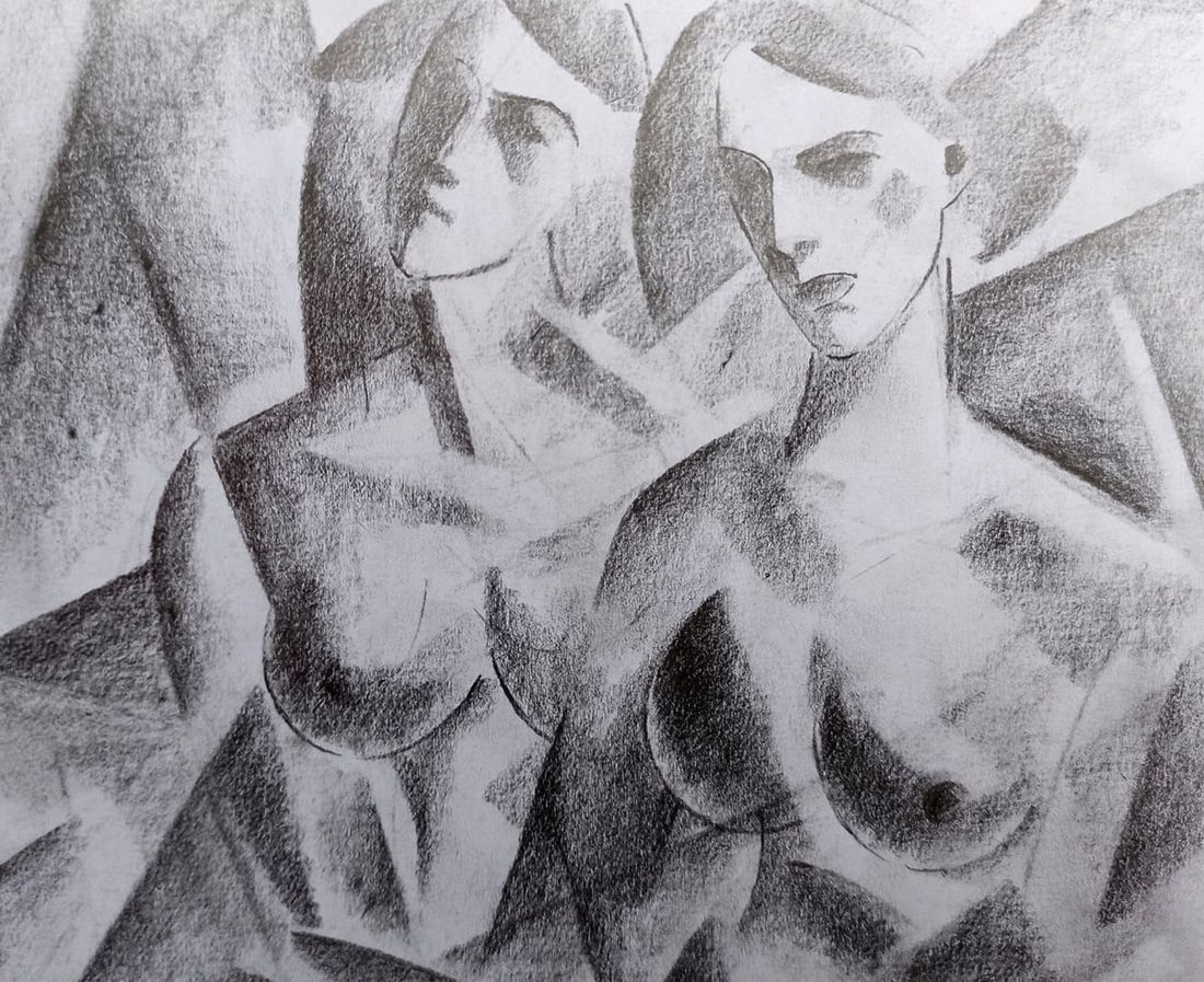 Abstract pencil painting Portrait of naked girls Peter Tovpev - 3