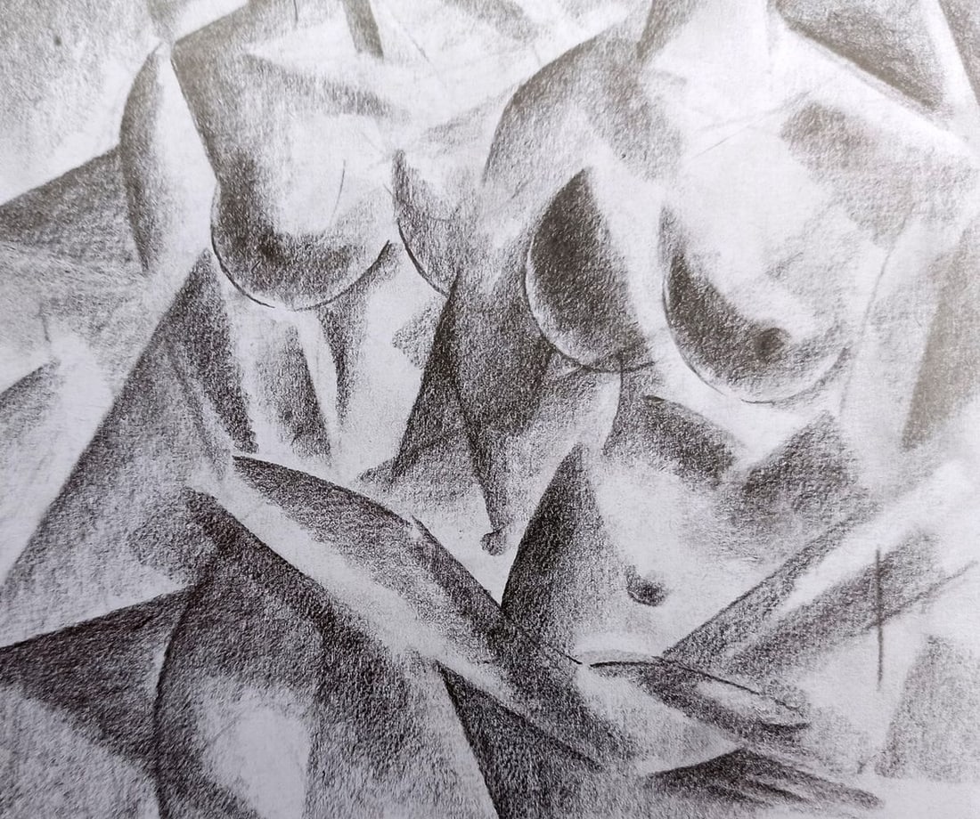 Abstract pencil painting Portrait of naked girls Peter Tovpev - 4