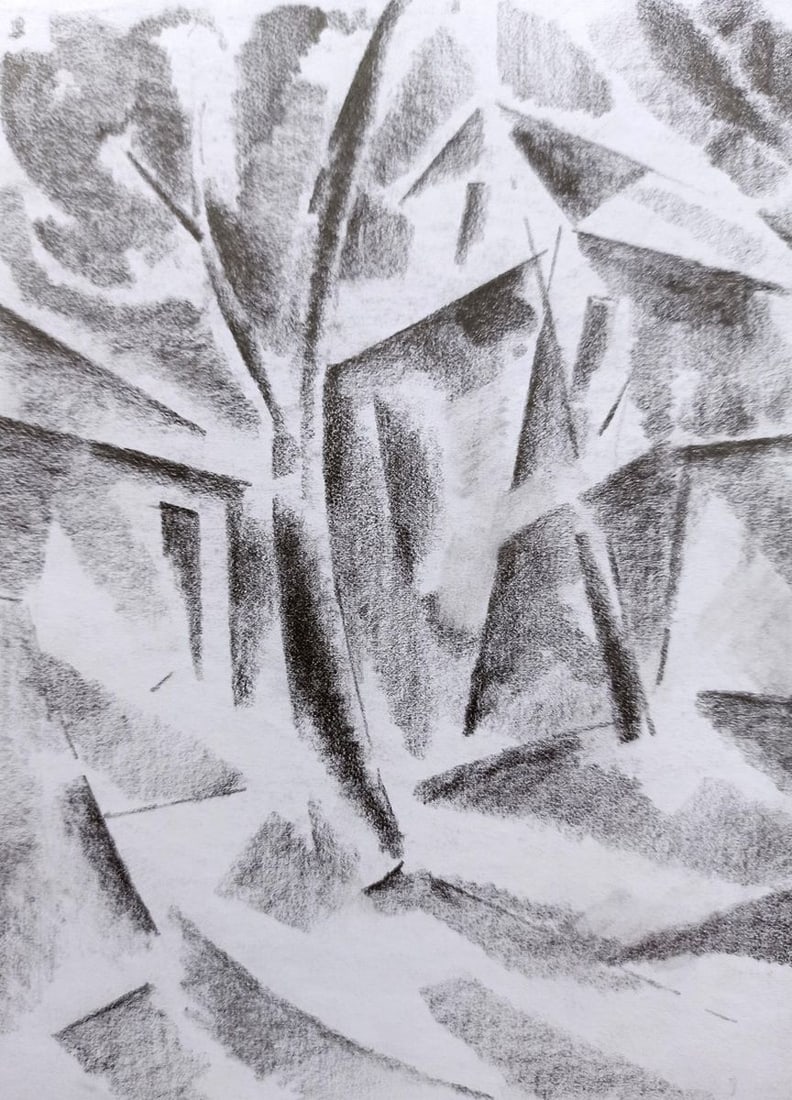 Abstract pencil painting House in the forest Peter Tovpev - 2