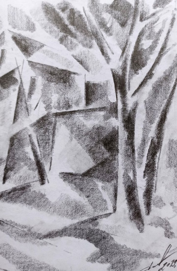 Abstract pencil painting House in the forest Peter Tovpev - 3