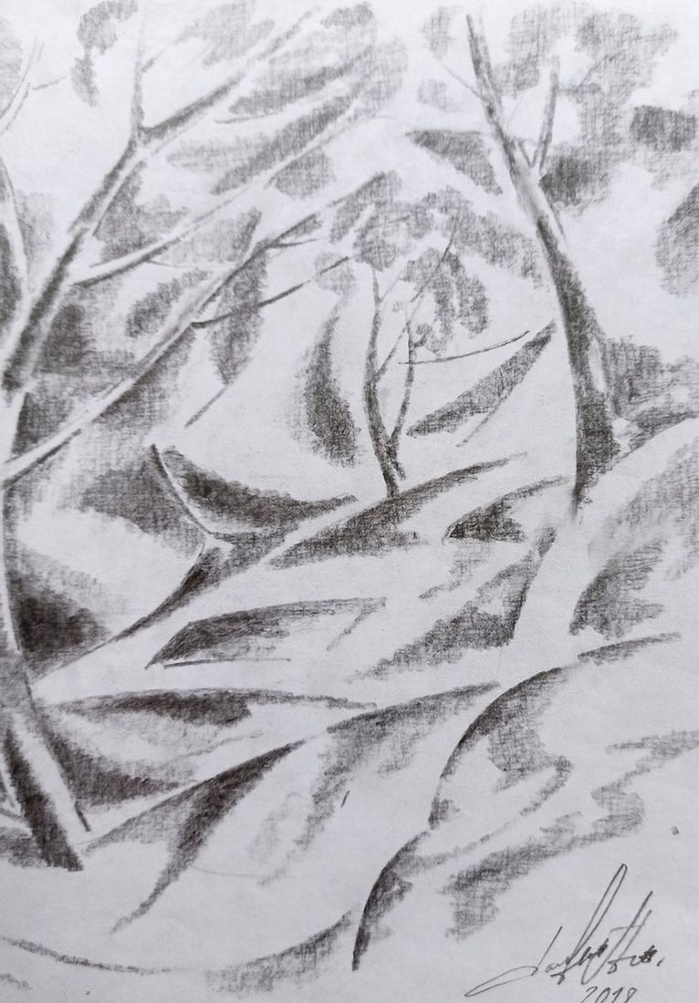Abstract pencil painting In the woods Peter Tovpev - 3