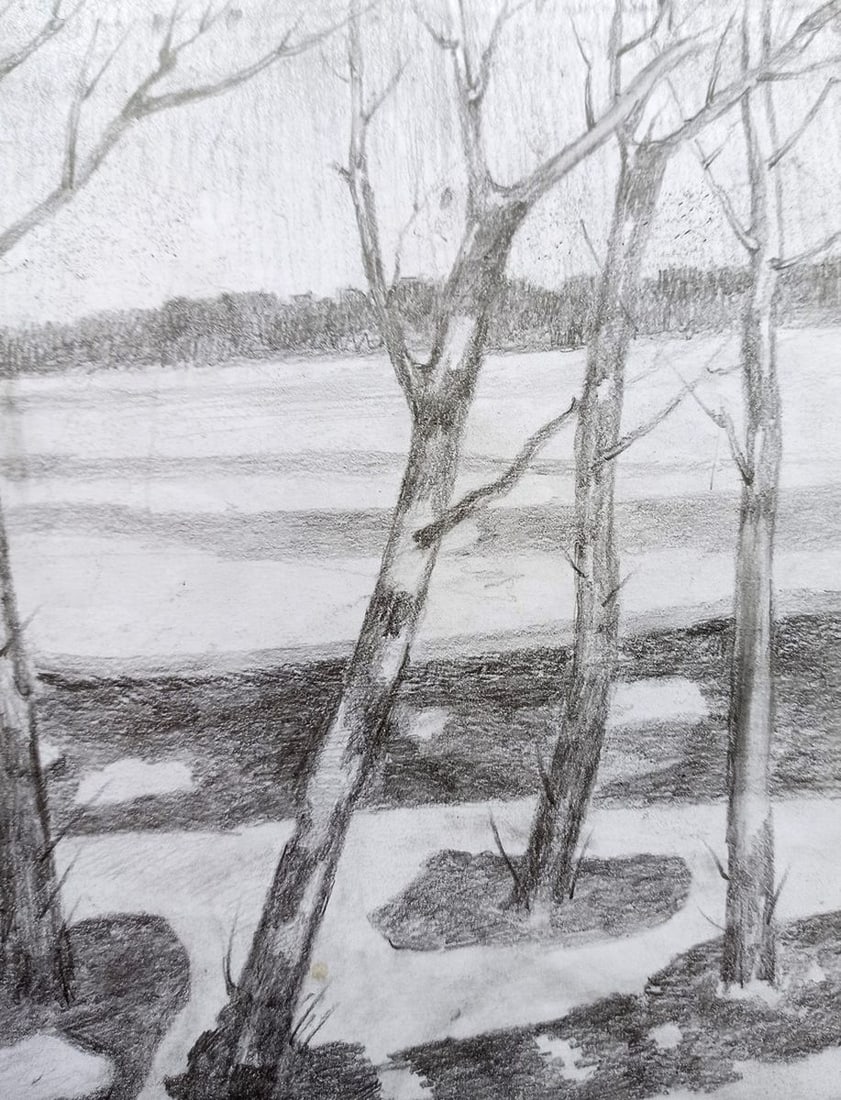 Pencil painting River landscape Peter Tovpev - 3