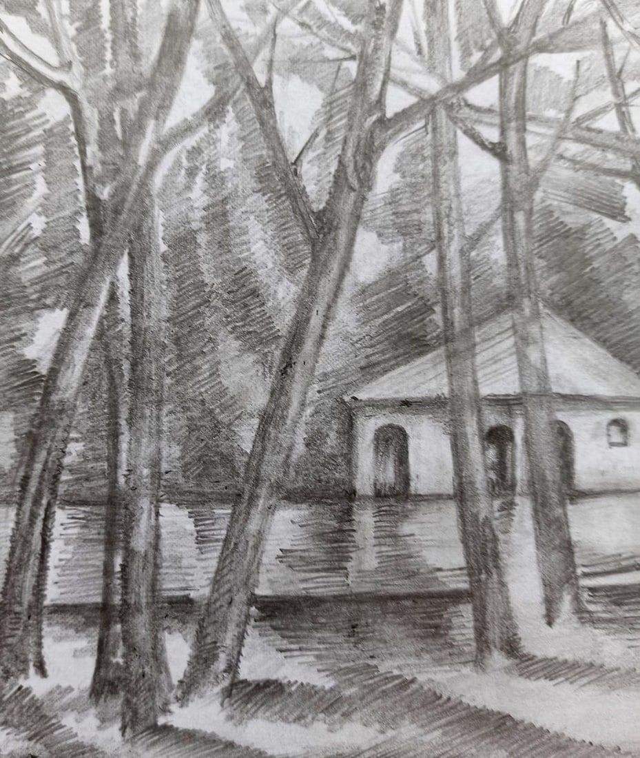 Pencil painting House on the outskirts Peter Tovpev - 2