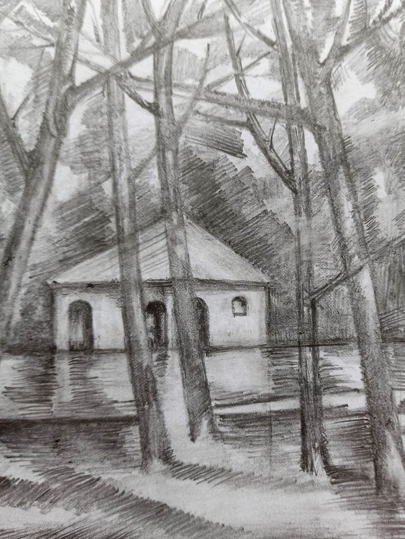 Pencil painting House on the outskirts Peter Tovpev - 3
