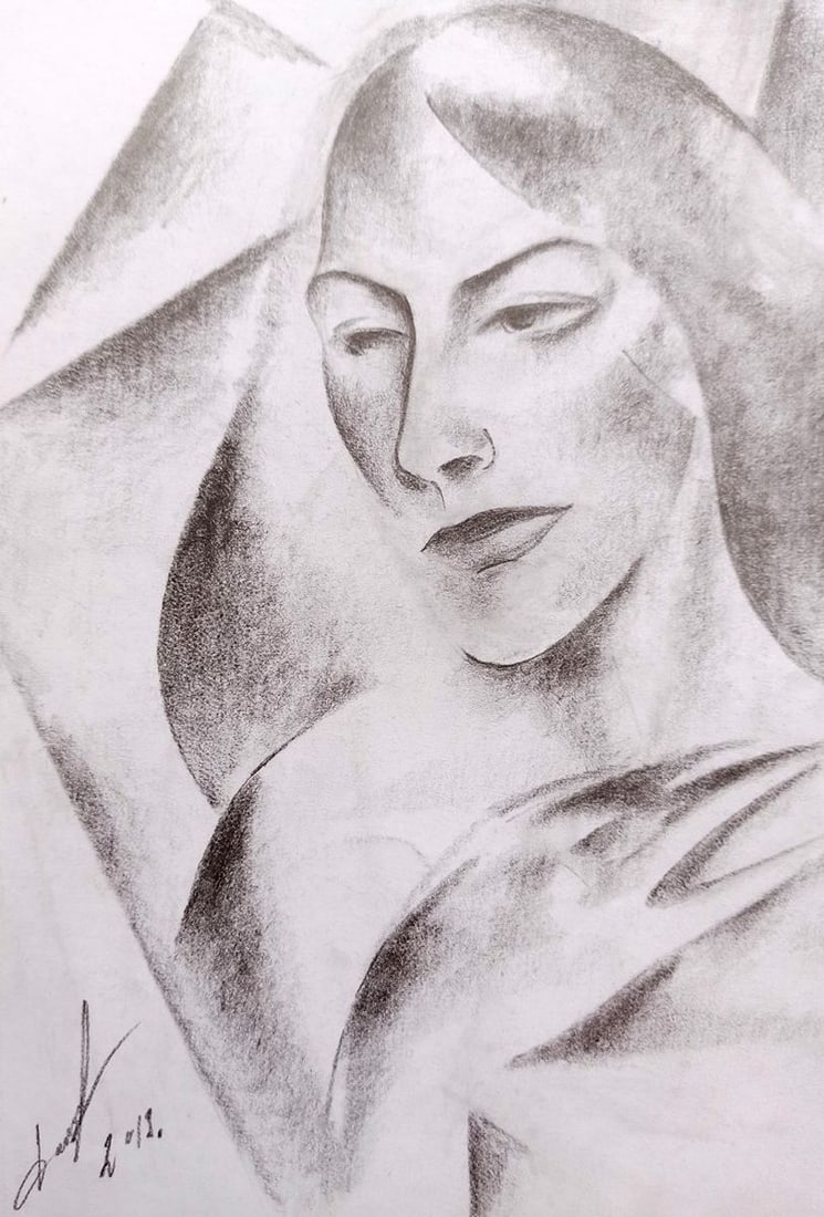 Abstract pencil painting Portrait of a girl Peter Tovpev - 2