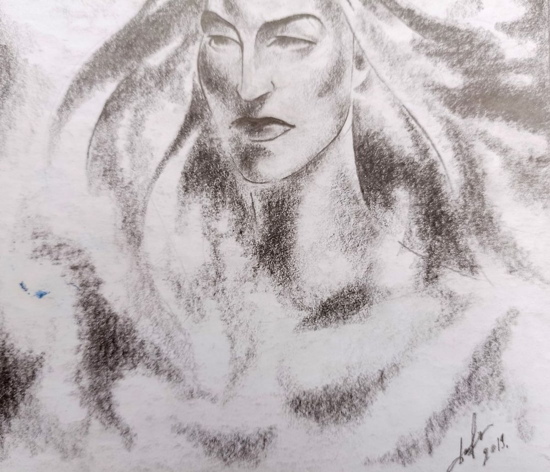Abstract pencil painting Portrait of a girl Peter Tovpev - 3