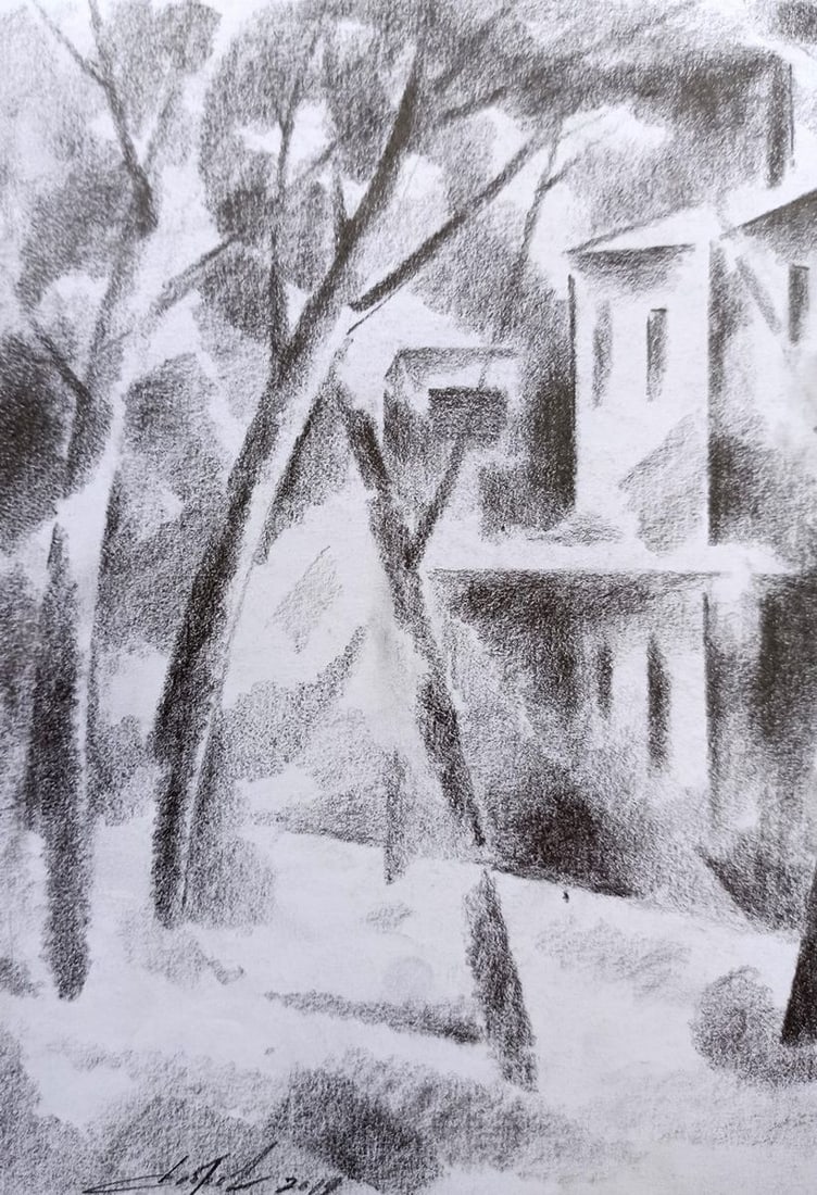 Abstract pencil painting Winter motive Peter Tovpev - 2