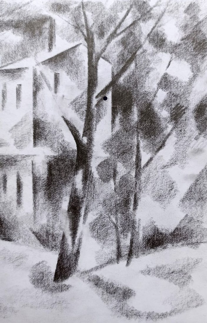 Abstract pencil painting Winter motive Peter Tovpev - 3