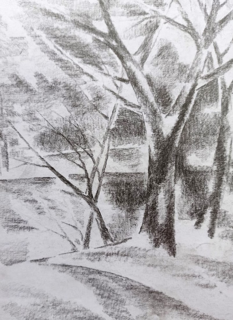 Pencil painting Winter landscape Peter Tovpev - 2