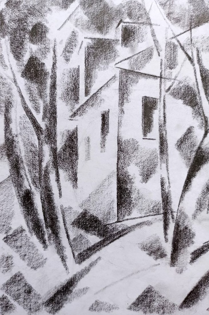 Abstract pencil painting House on the outskirts Peter Tovpev - 2