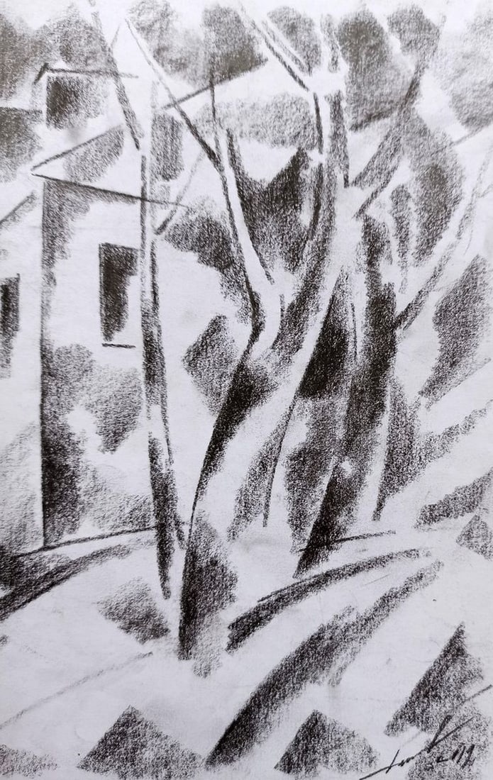 Abstract pencil painting House on the outskirts Peter Tovpev - 3