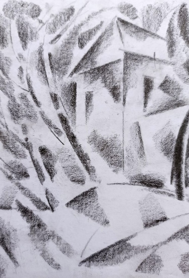 Abstract pencil painting House on the outskirts Peter Tovpev - 2