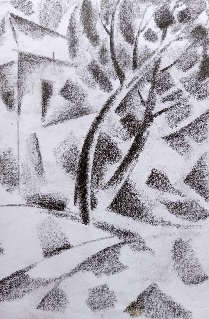 Abstract pencil painting House on the outskirts Peter Tovpev - 3