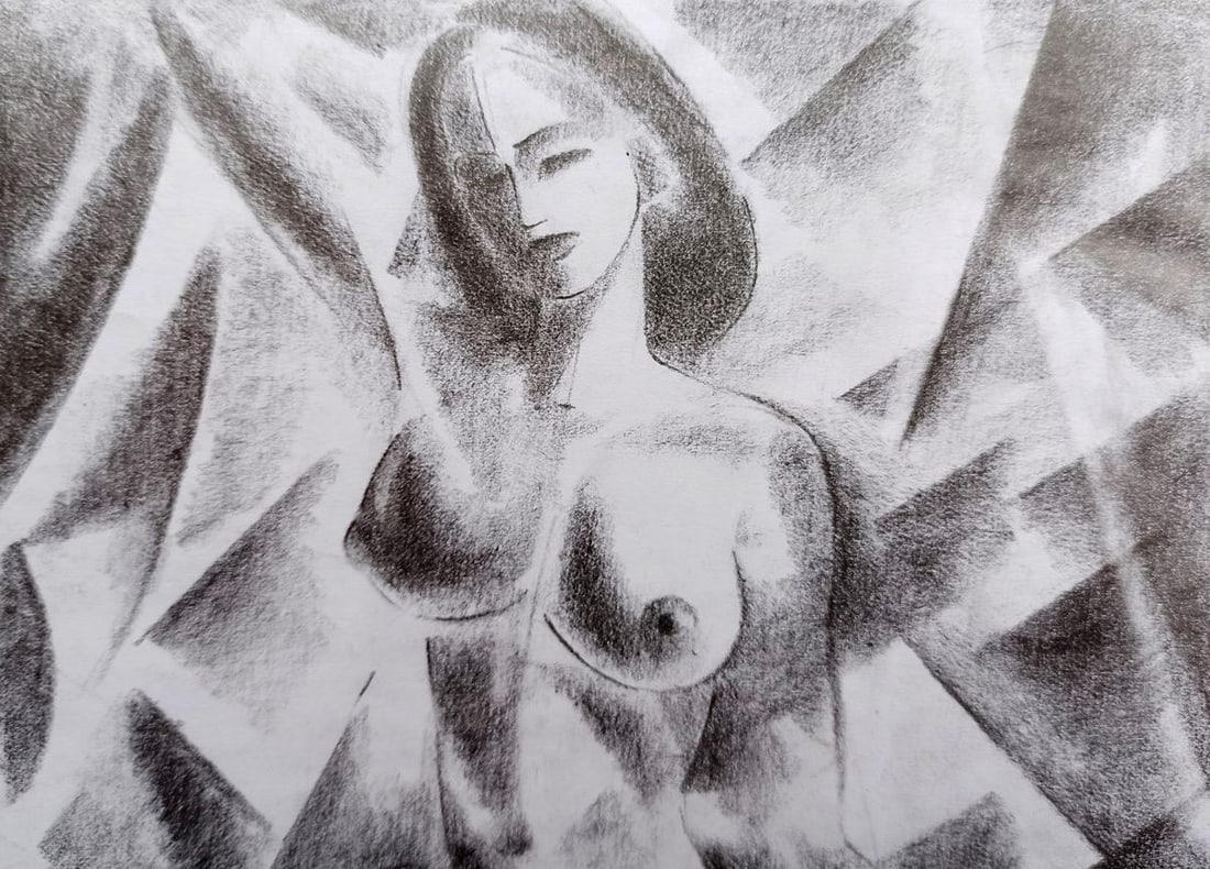 Abstract pencil painting Portrait of a naked girl Peter Tovpev - 2