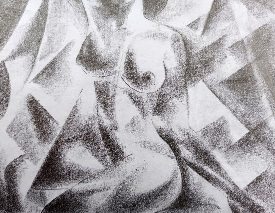 Abstract pencil painting Portrait of a naked girl Peter Tovpev - 3