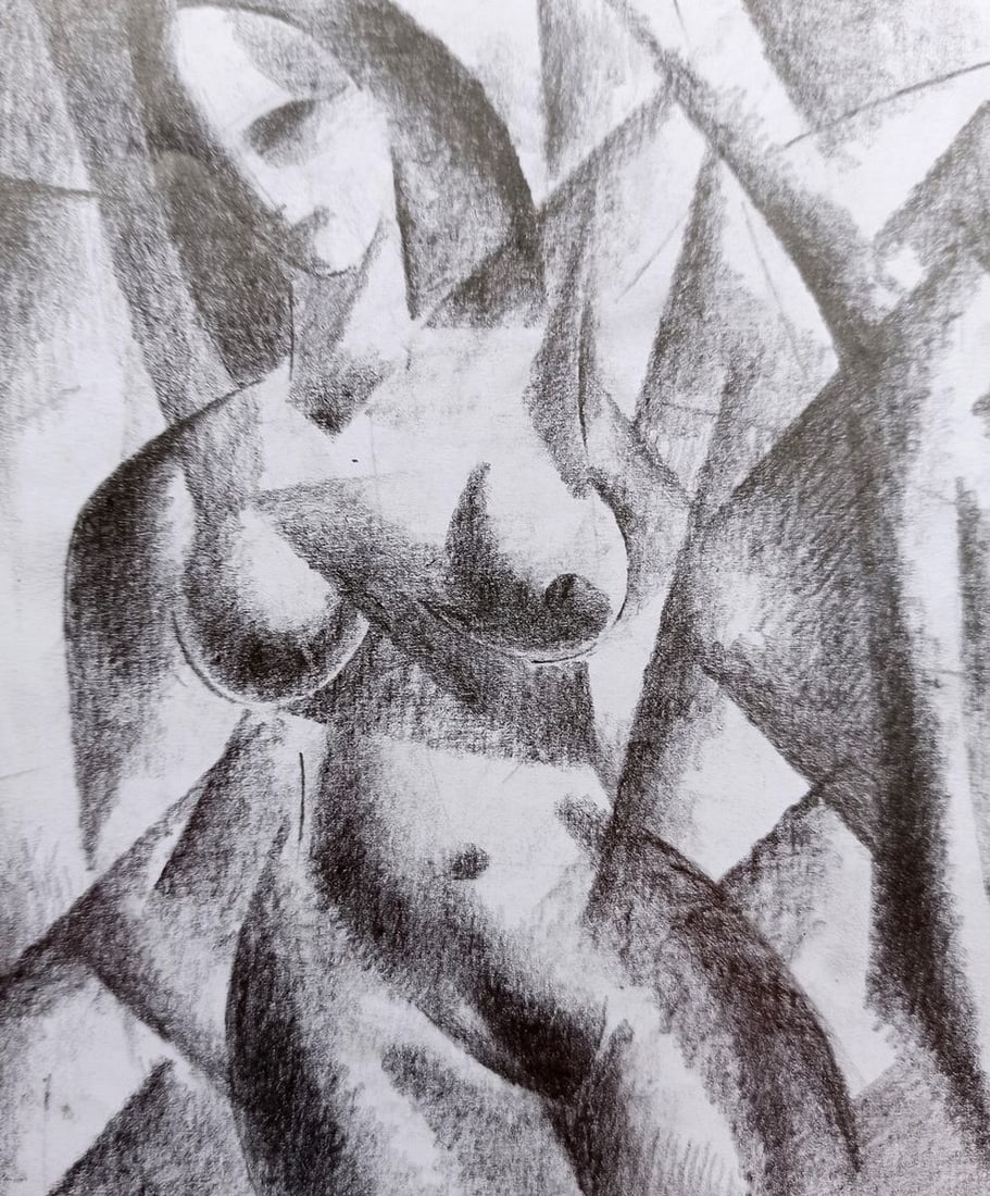 Abstract pencil painting Portrait of a naked girl Peter Tovpev - 2