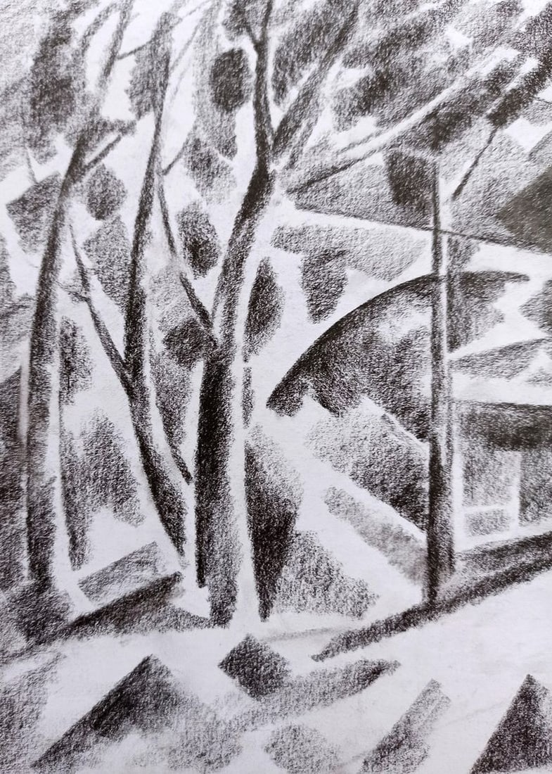 Abstract pencil painting Overlooking the bridge Peter Tovpev - 2