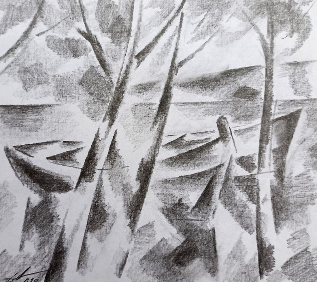 Abstract pencil painting Boat on the shore Peter Tovpev (1 of 4)