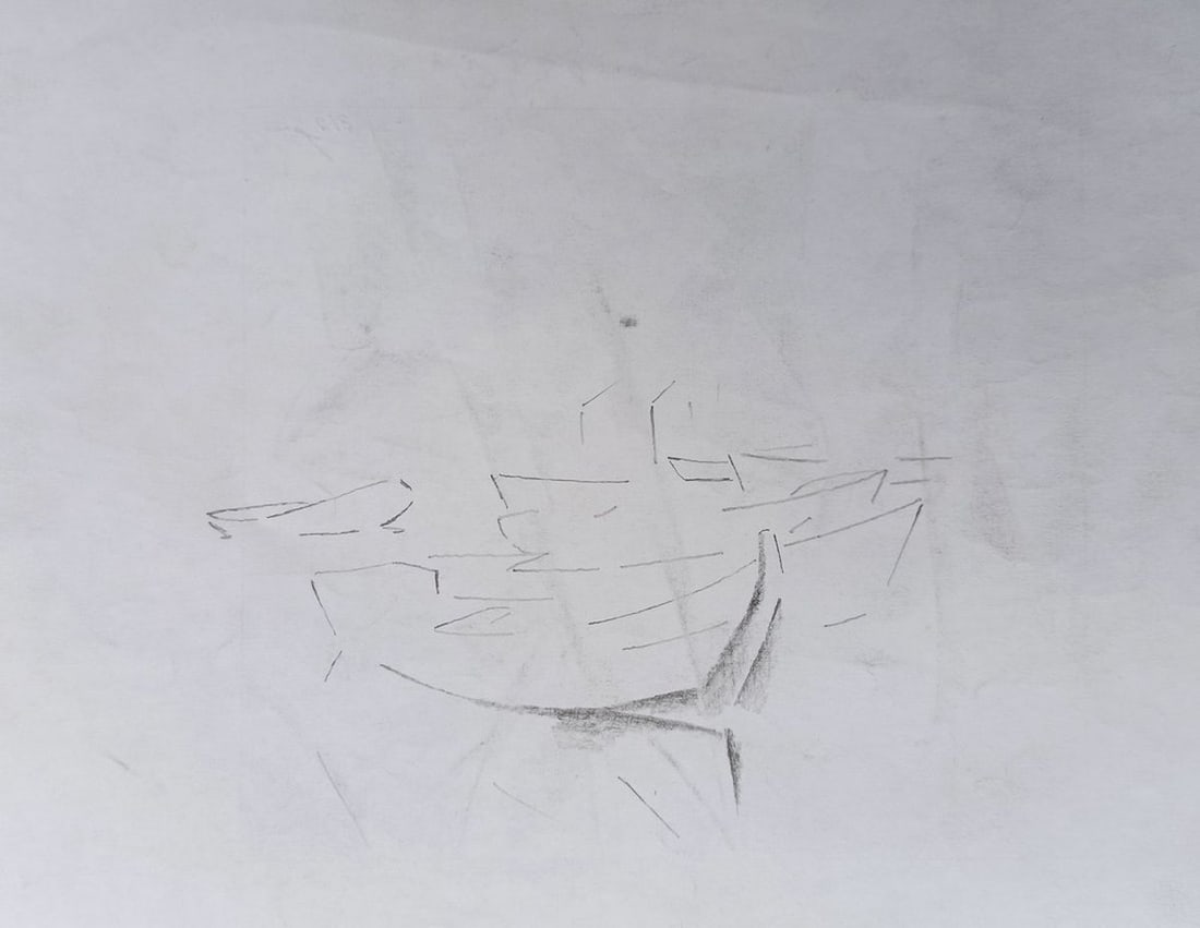 Abstract pencil painting Boat on the shore Peter Tovpev - 4