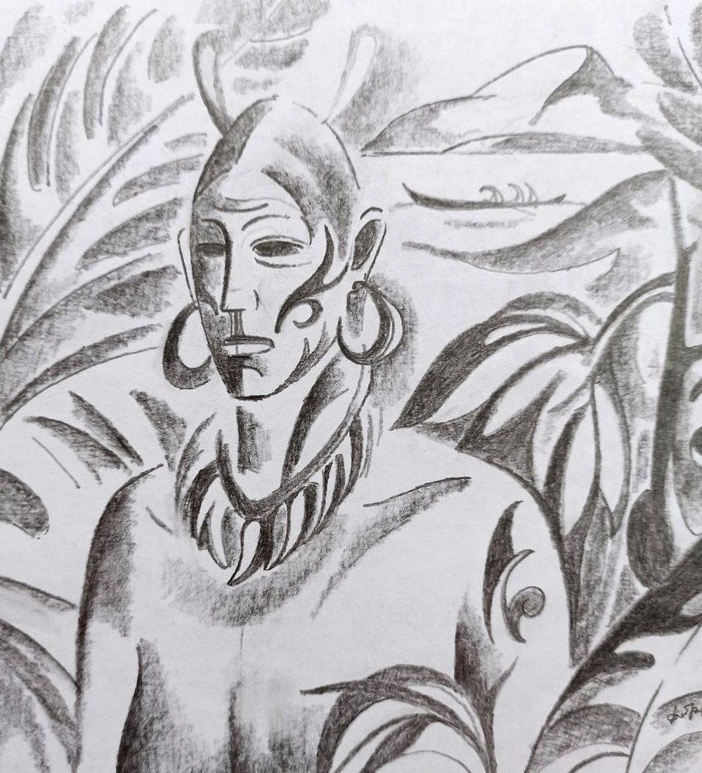 Abstract pencil painting Tropical portrait Peter Tovpev - 2
