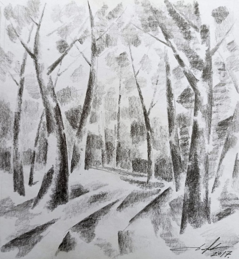 Abstract pencil painting Road to the forest Peter Tovpev: Title: Abstract pencil painting Road to the forest Peter Tovpev Description: NoDobr 379 *** ABOUT THIS PAINTING *** * TITLE: "Road to the forest" * ARTISTS: Peter Tovpev * SIZE: 21x20 cm/'8.26x7.87 in