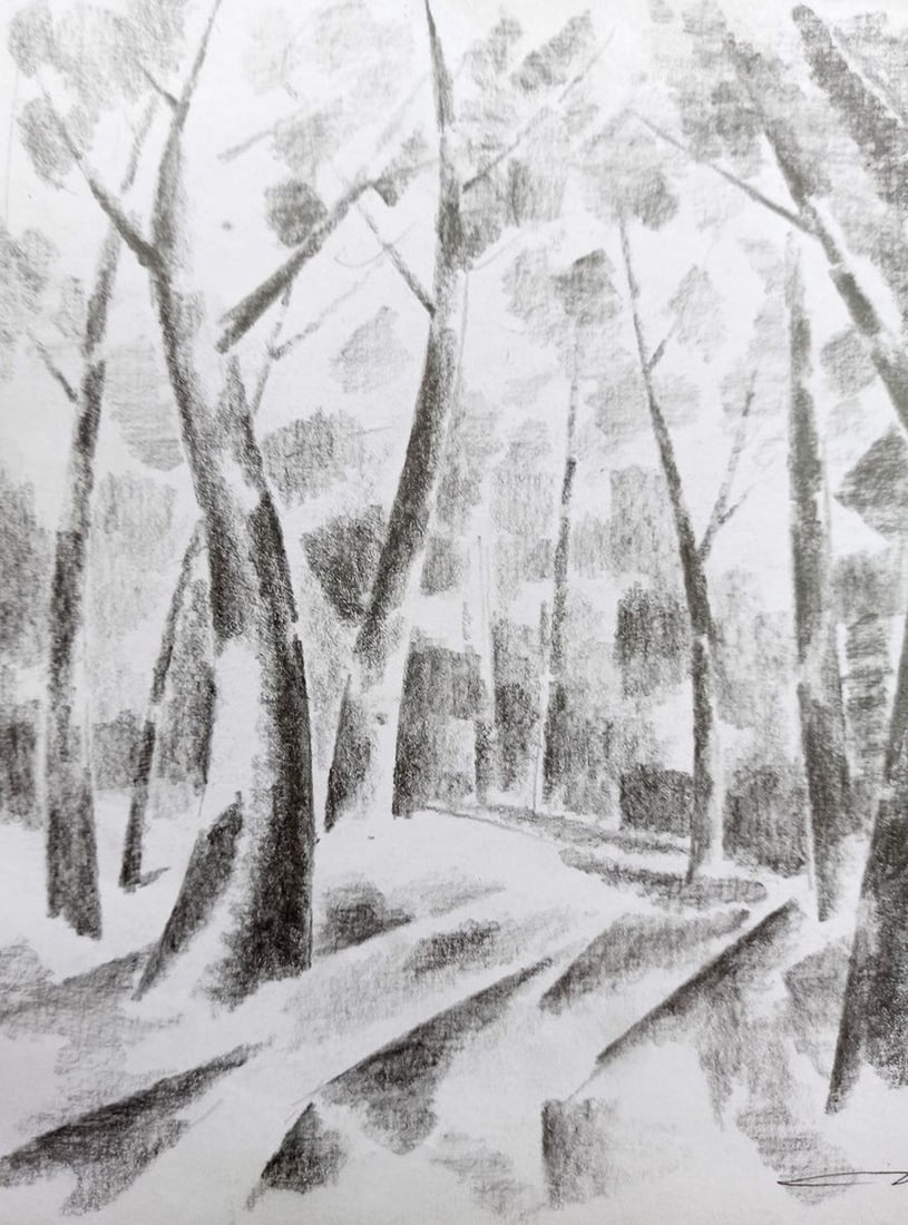 Abstract pencil painting Road to the forest Peter Tovpev - 2