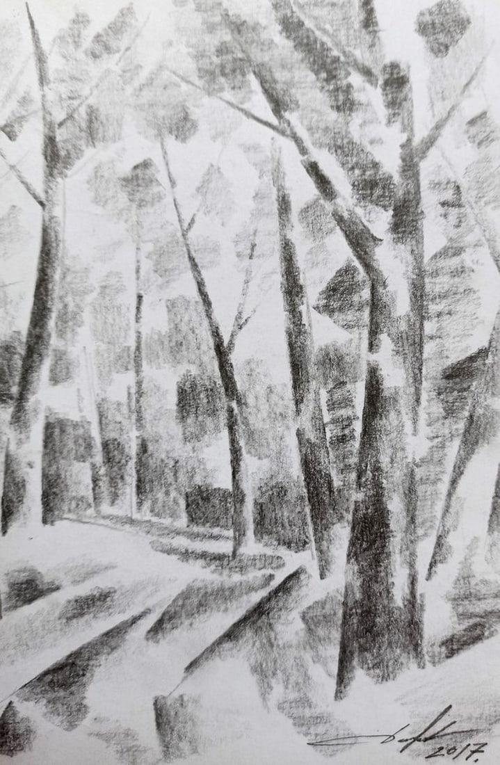 Abstract pencil painting Road to the forest Peter Tovpev - 3