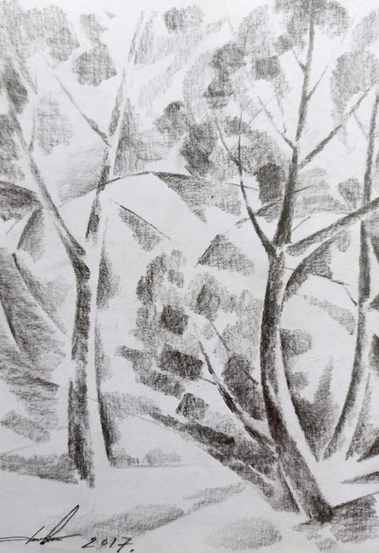 Abstract pencil painting Forest landscape Peter Tovpev - 2