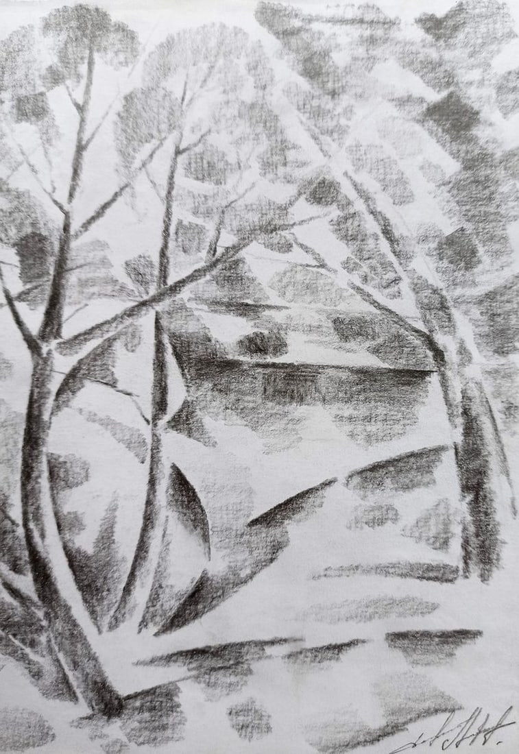 Abstract pencil painting Forest landscape Peter Tovpev - 3