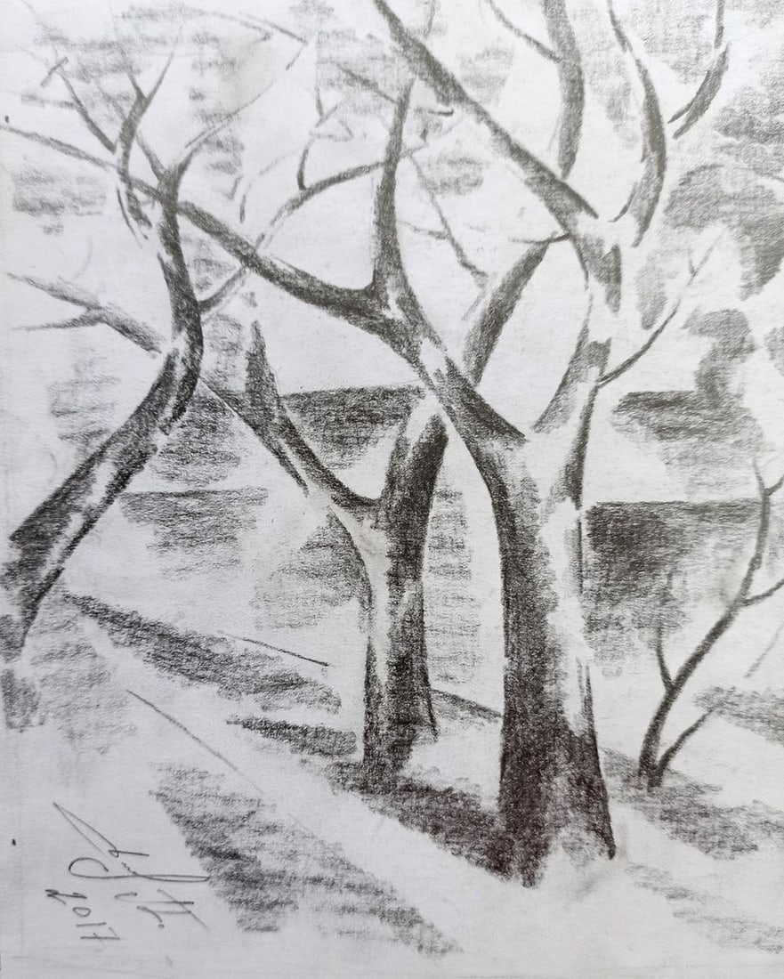 Abstract pencil painting Forest landscape Peter Tovpev - 2
