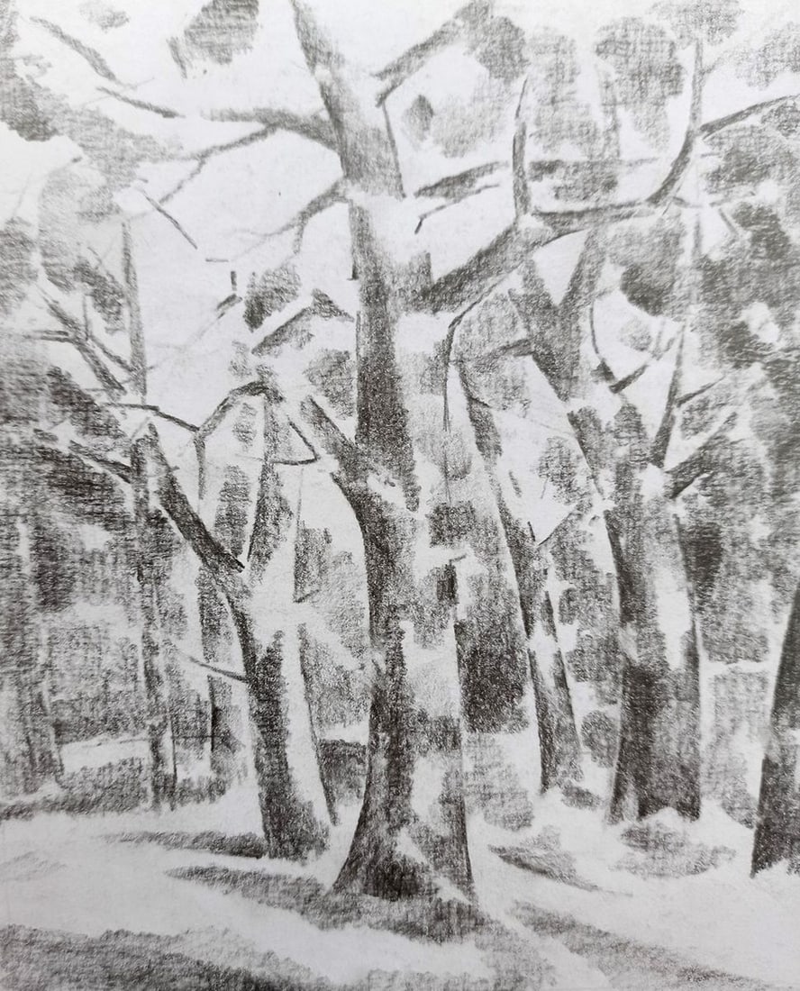 Abstract pencil painting Forest landscape Peter Tovpev - 2
