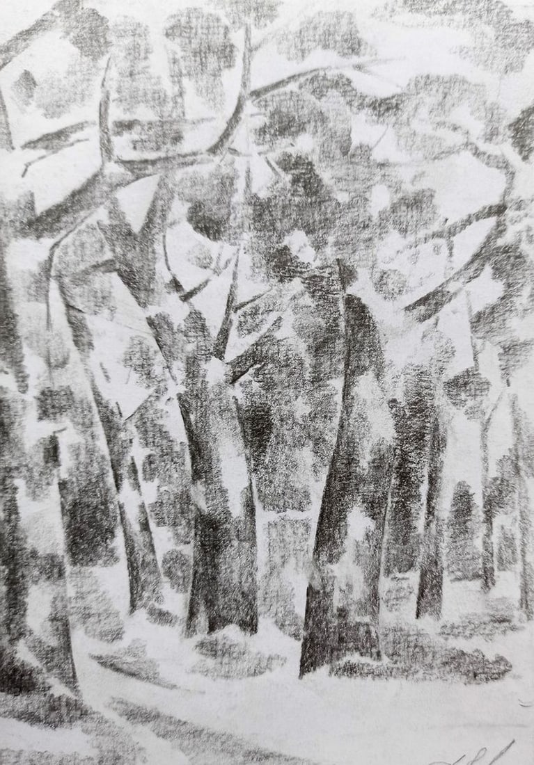 Abstract pencil painting Forest landscape Peter Tovpev - 3
