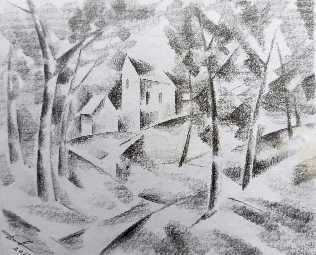 Abstract pencil painting Houses on the outskirts Peter Tovpev (1 of 4)
