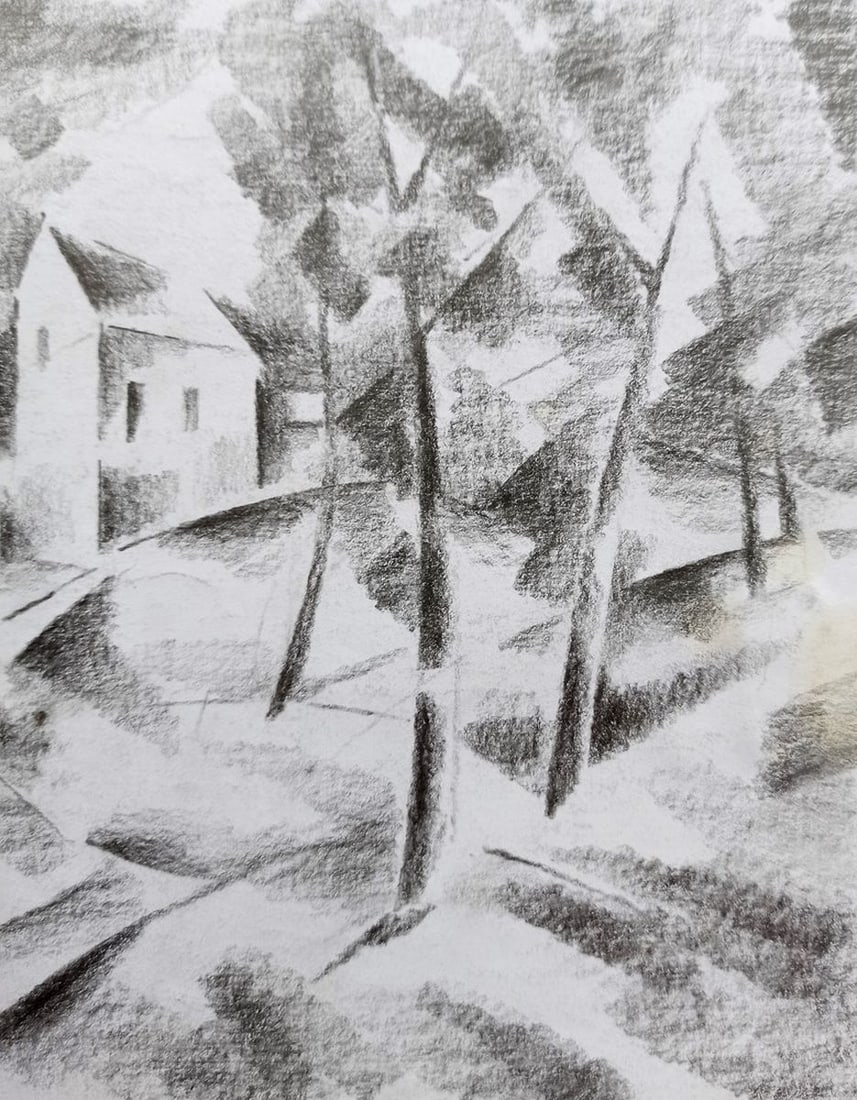 Abstract pencil painting Houses on the outskirts Peter Tovpev - 3