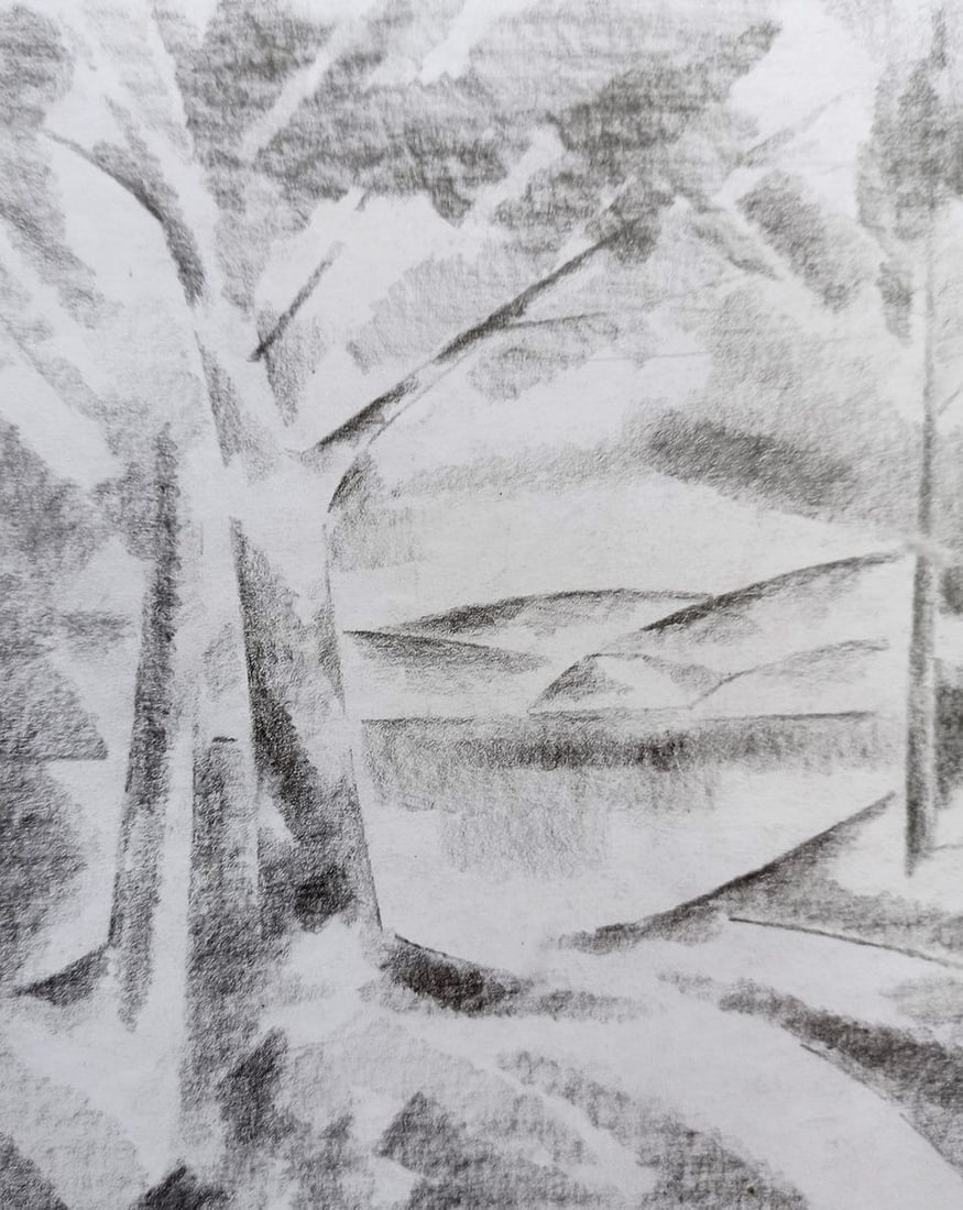 Abstract pencil painting Lake in the forest Peter Tovpev - 2