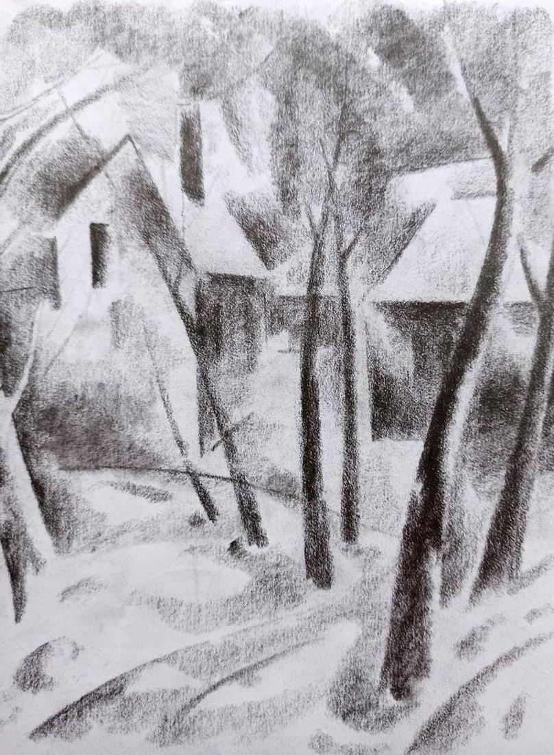 Abstract pencil painting Rural landscape Peter Tovpev - 3