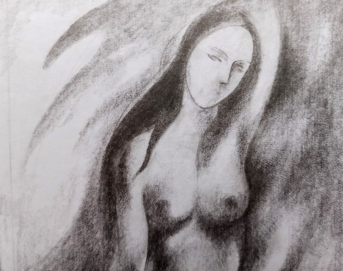 Abstract pencil painting Portrait of a naked girl Peter Tovpev - 2