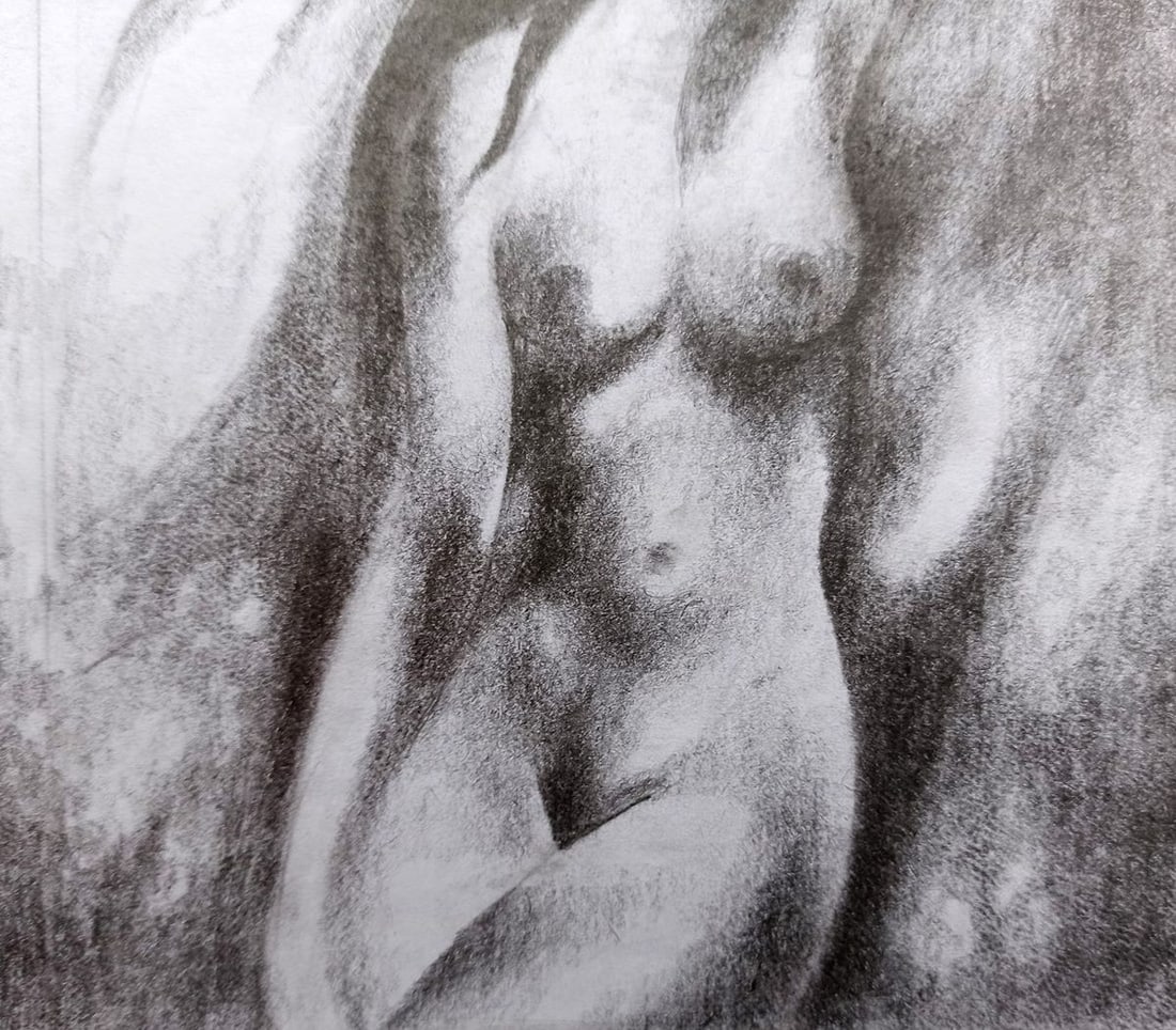 Abstract pencil painting Portrait of a naked girl Peter Tovpev - 3