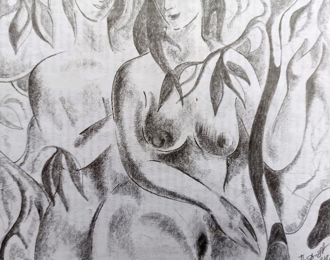 Abstract pencil painting Naked girls Peter Tovpev - 3